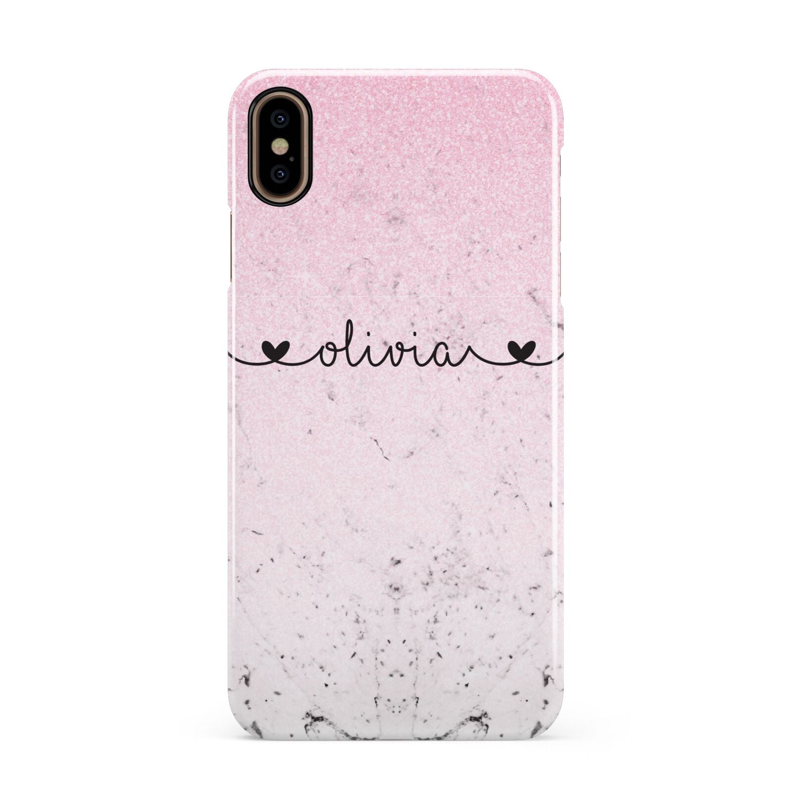 Personalised Faux Glitter Marble Name Apple iPhone Xs Max 3D Snap Case