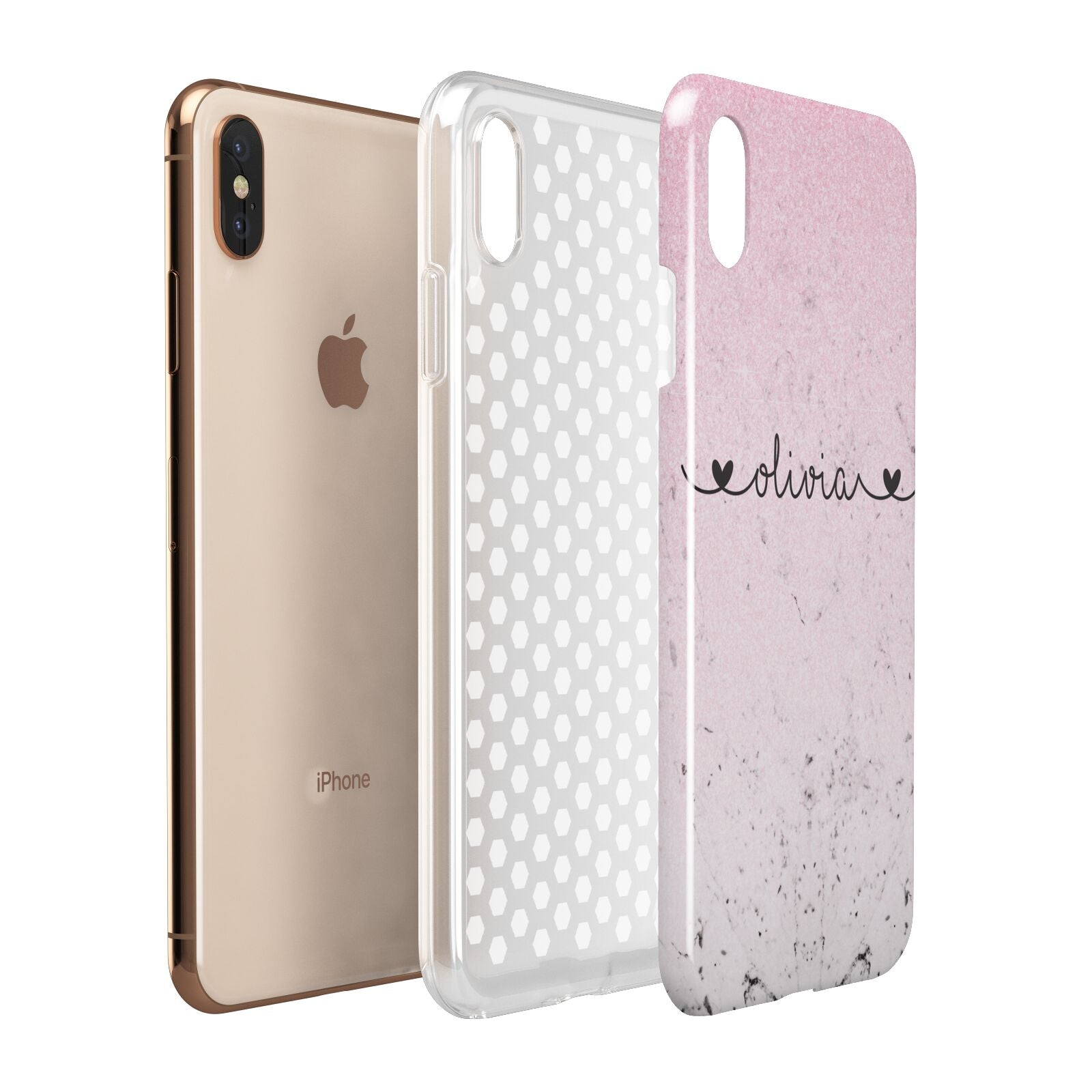 Personalised Faux Glitter Marble Name Apple iPhone Xs Max 3D Tough Case Expanded View