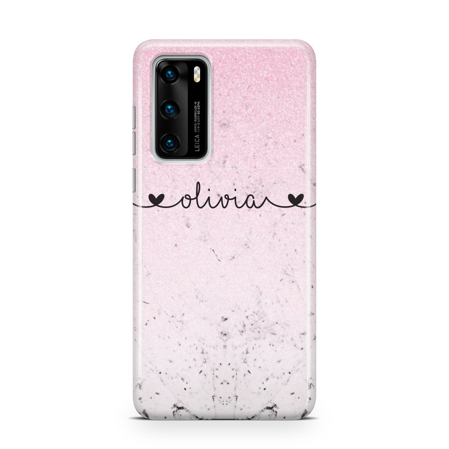 Personalised Faux Glitter Marble Name Huawei P40 Phone Case