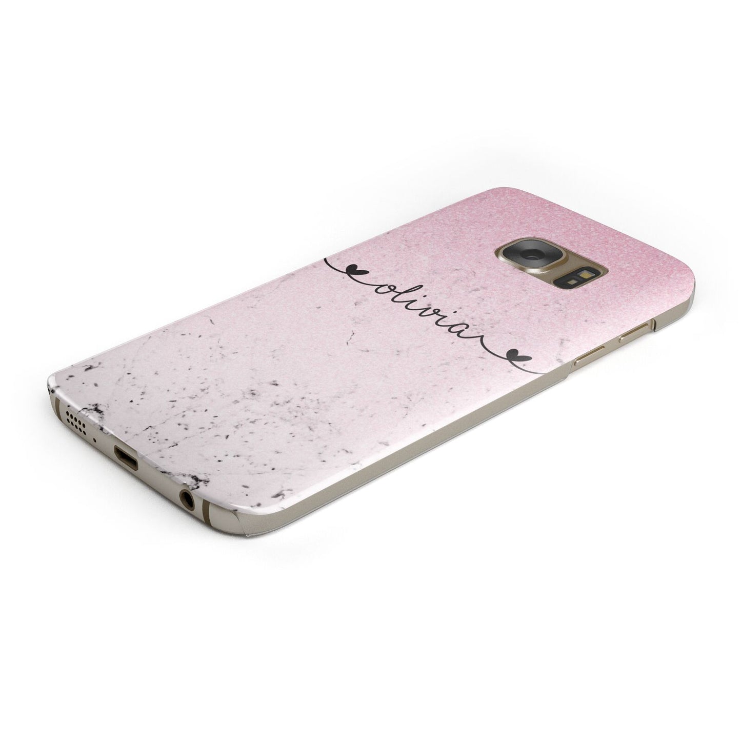Personalised Faux Glitter Marble Name Protective Samsung Galaxy Case Angled Image