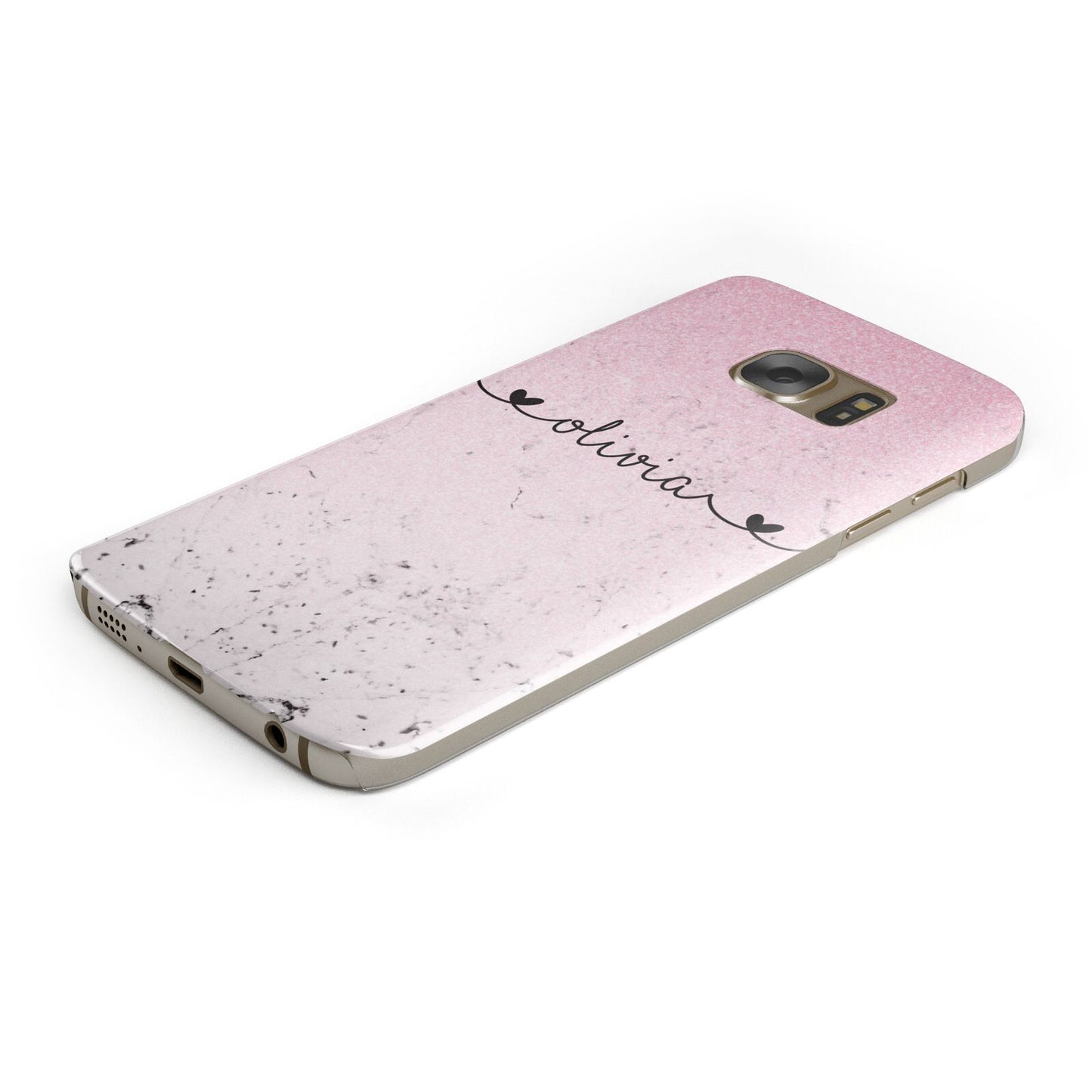 Personalised Faux Glitter Marble Name Protective Samsung Galaxy Case Angled Image