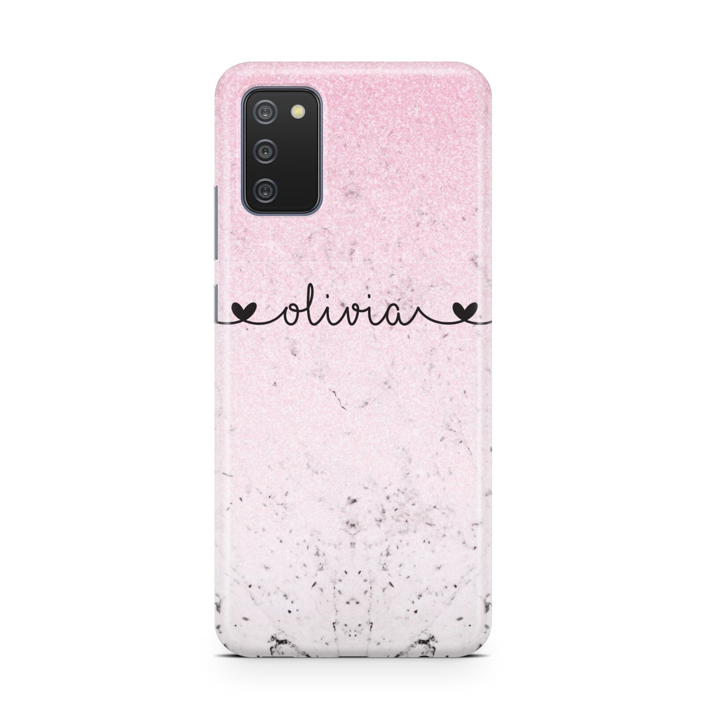 Personalised Faux Glitter Marble Name Samsung A02s Case
