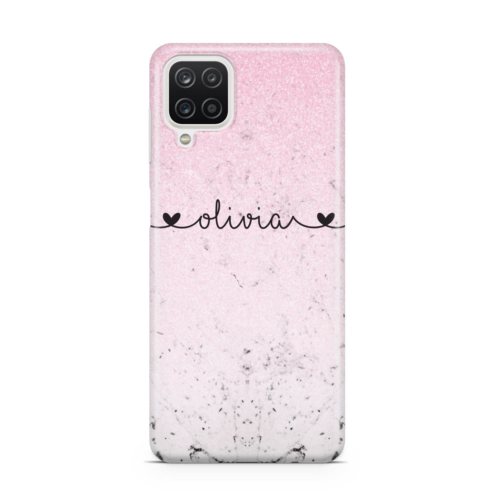 Personalised Faux Glitter Marble Name Samsung A12 Case