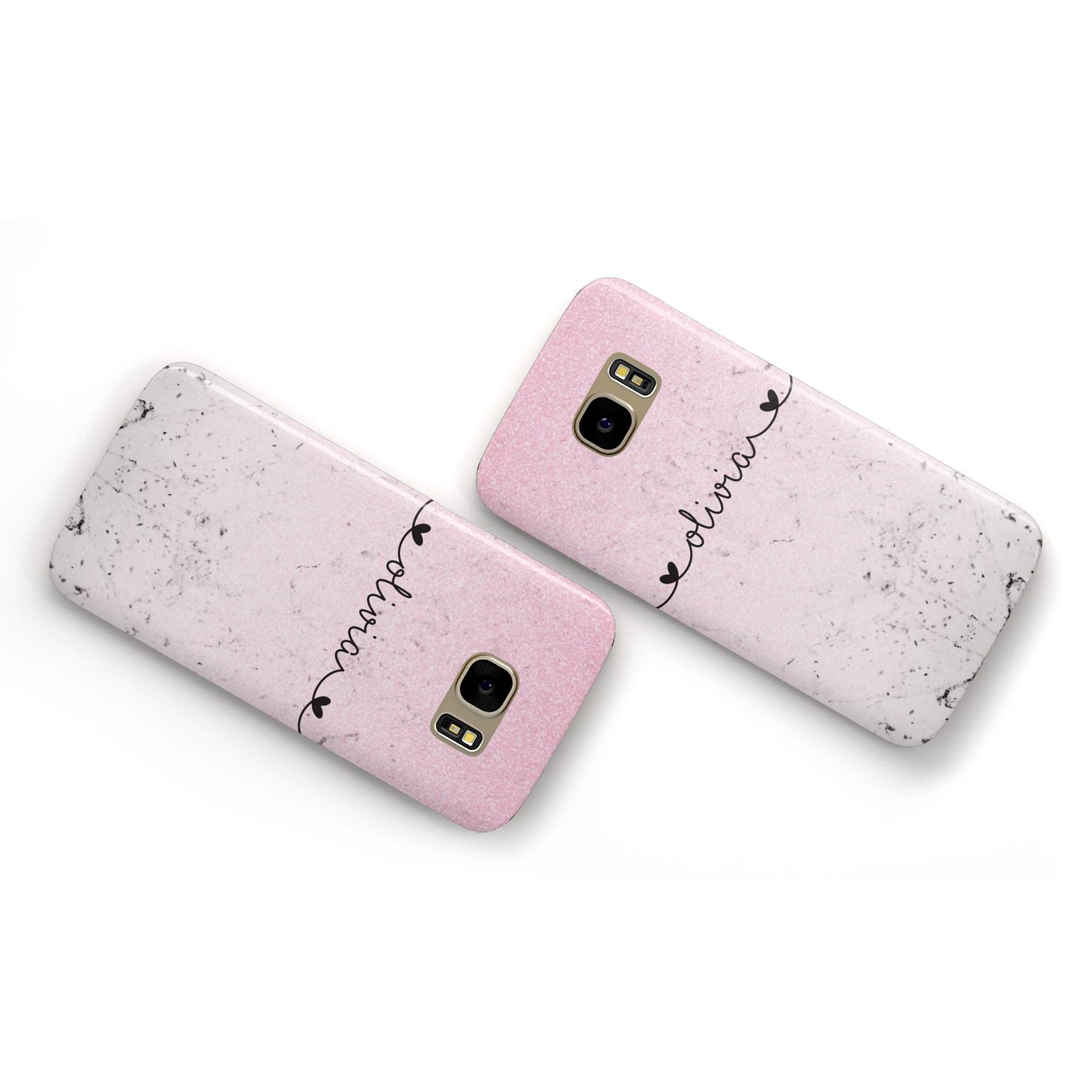 Personalised Faux Glitter Marble Name Samsung Galaxy Case Flat Overview