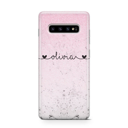 Personalised Faux Glitter Marble Name Samsung Galaxy S10 Case