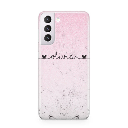 Personalised Faux Glitter Marble Name Samsung S21 Case