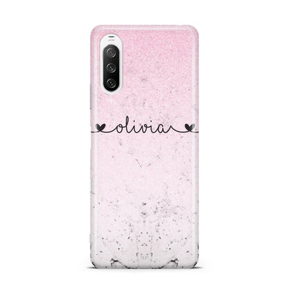 Personalised Faux Glitter Marble Name Sony Xperia 10 III Case