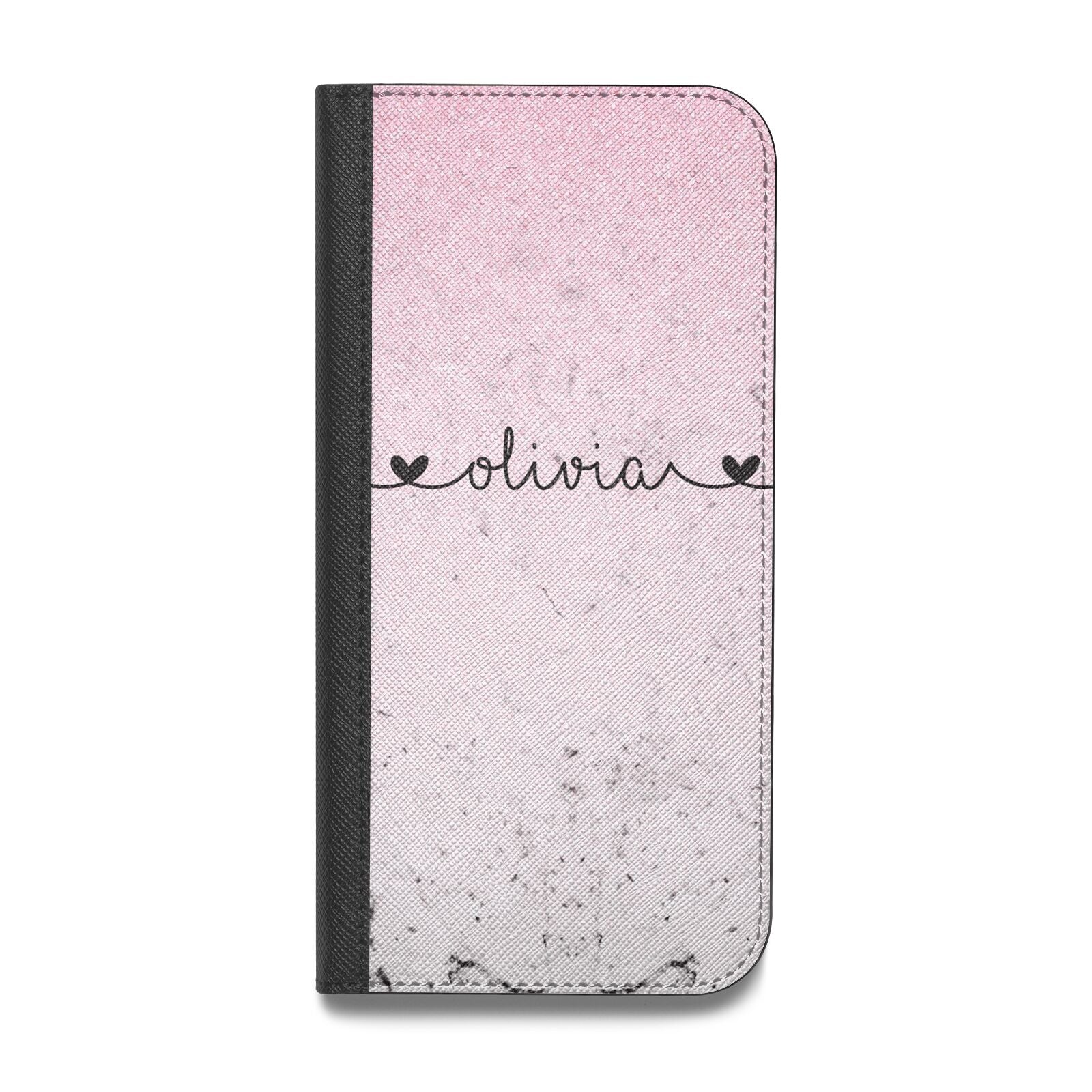 Personalised Faux Glitter Marble Name Vegan Leather Flip Samsung Case