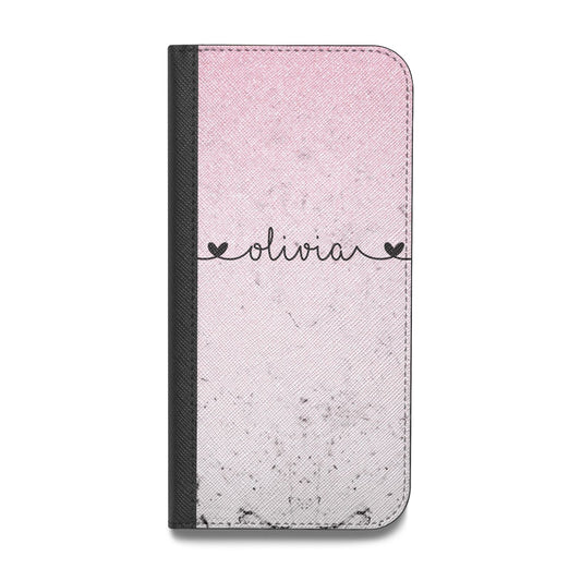 Personalised Faux Glitter Marble Name Vegan Leather Flip iPhone Case
