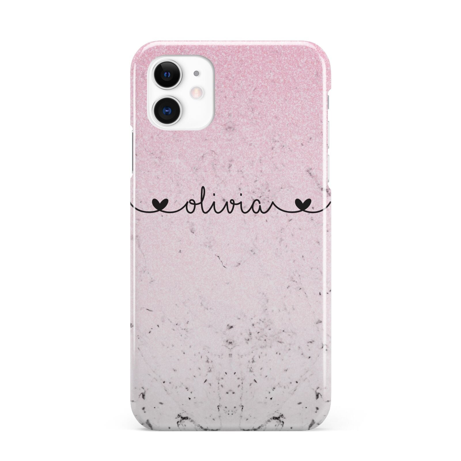 Personalised Faux Glitter Marble Name iPhone 11 3D Snap Case