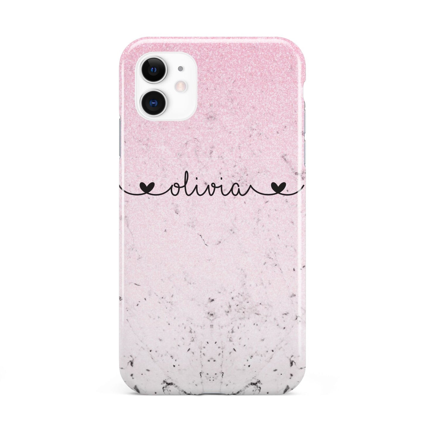 Personalised Faux Glitter Marble Name iPhone 11 3D Tough Case