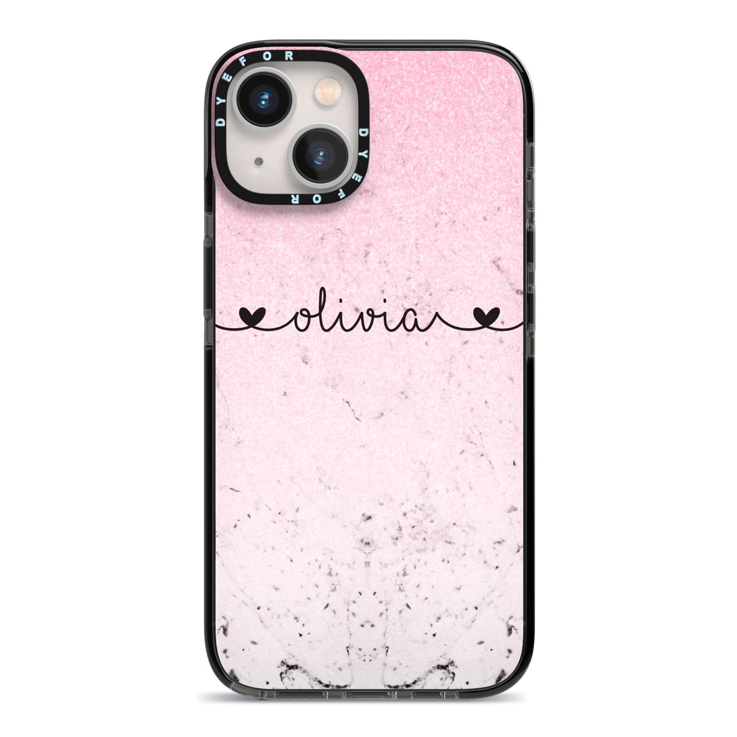Personalised Faux Glitter Marble Name iPhone 13 Black Impact Case on Silver phone