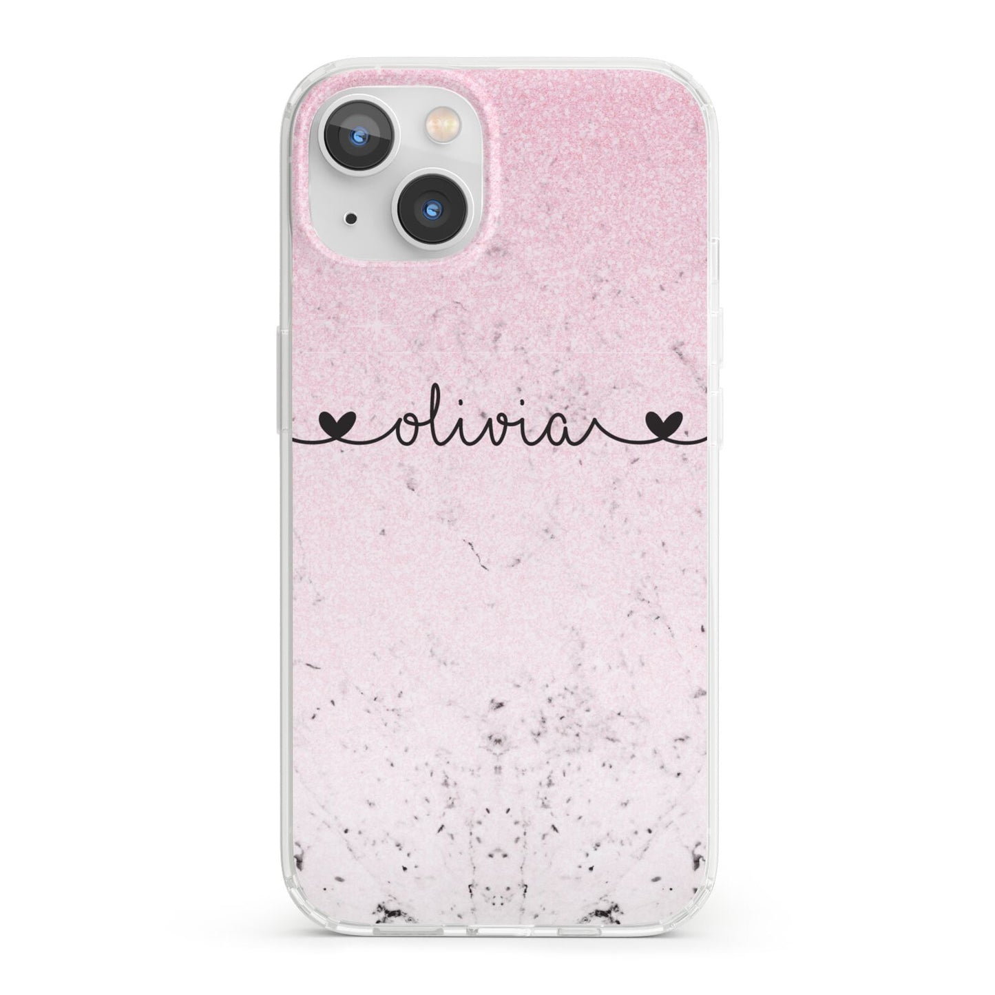 Personalised Faux Glitter Marble Name iPhone 13 Clear Bumper Case