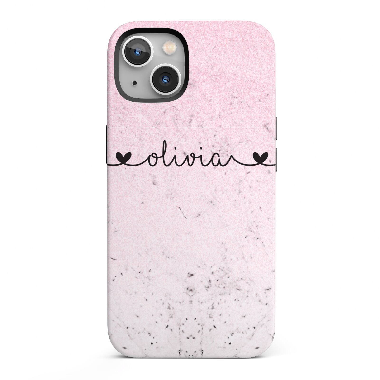 Personalised Faux Glitter Marble Name iPhone 13 Full Wrap 3D Tough Case