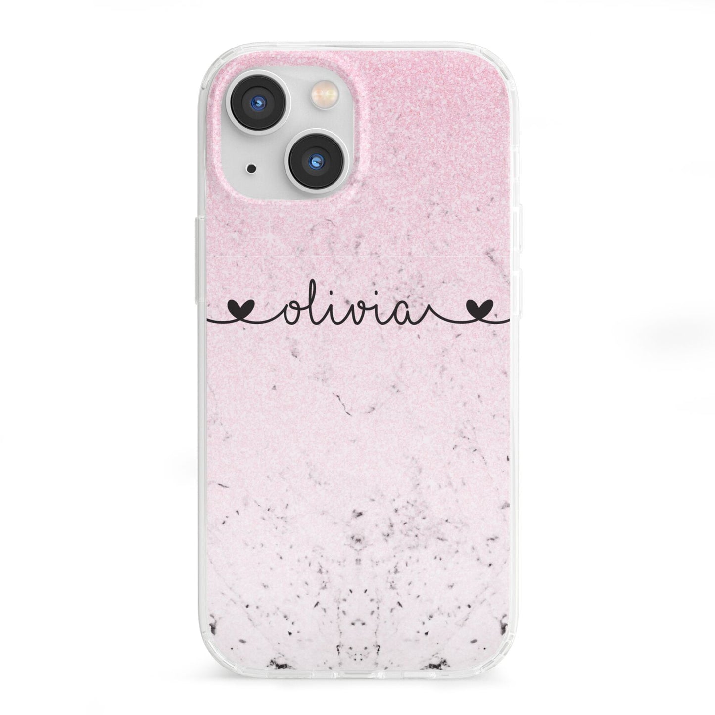 Personalised Faux Glitter Marble Name iPhone 13 Mini Clear Bumper Case