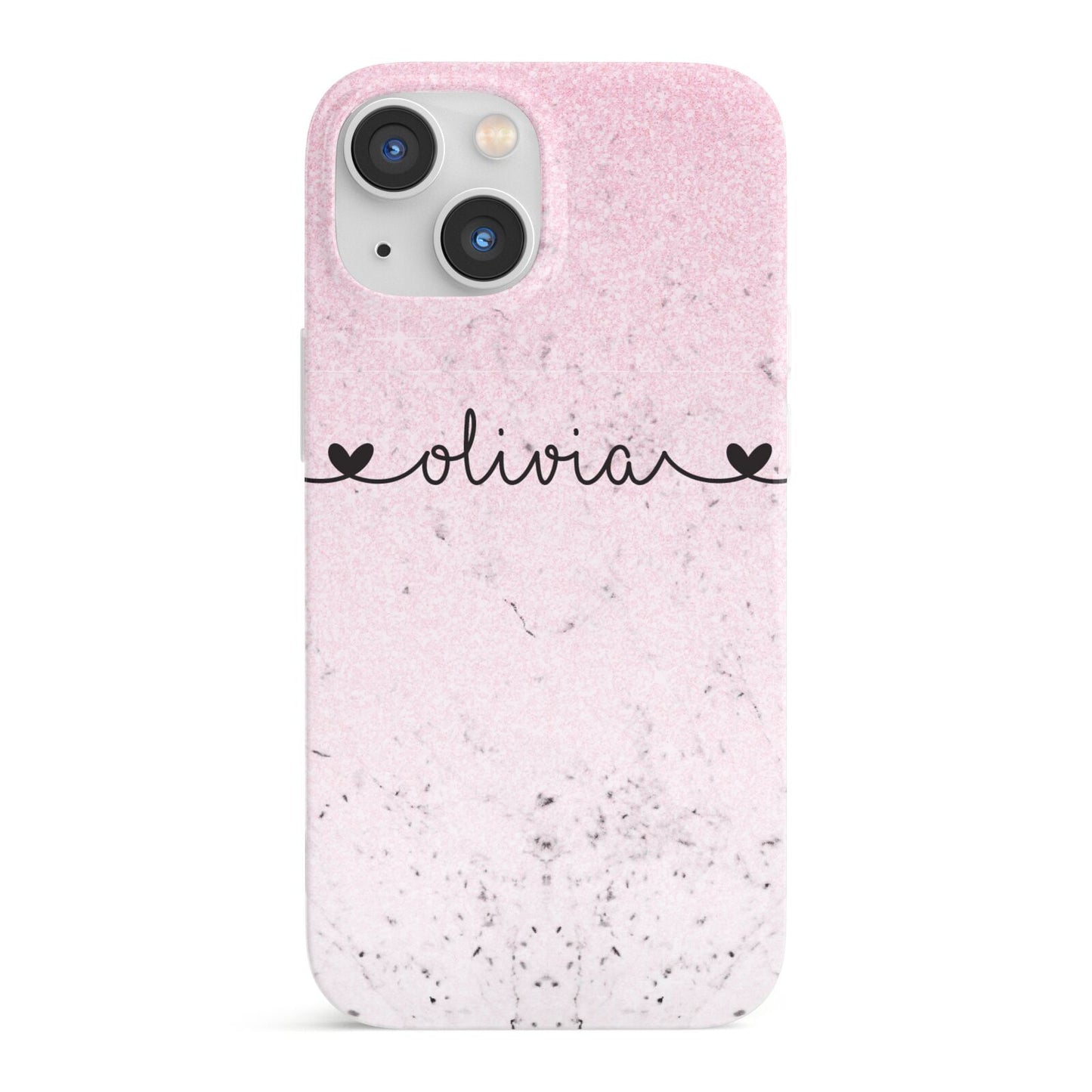 Personalised Faux Glitter Marble Name iPhone 13 Mini Full Wrap 3D Snap Case