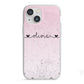 Personalised Faux Glitter Marble Name iPhone 13 Mini TPU Impact Case with White Edges