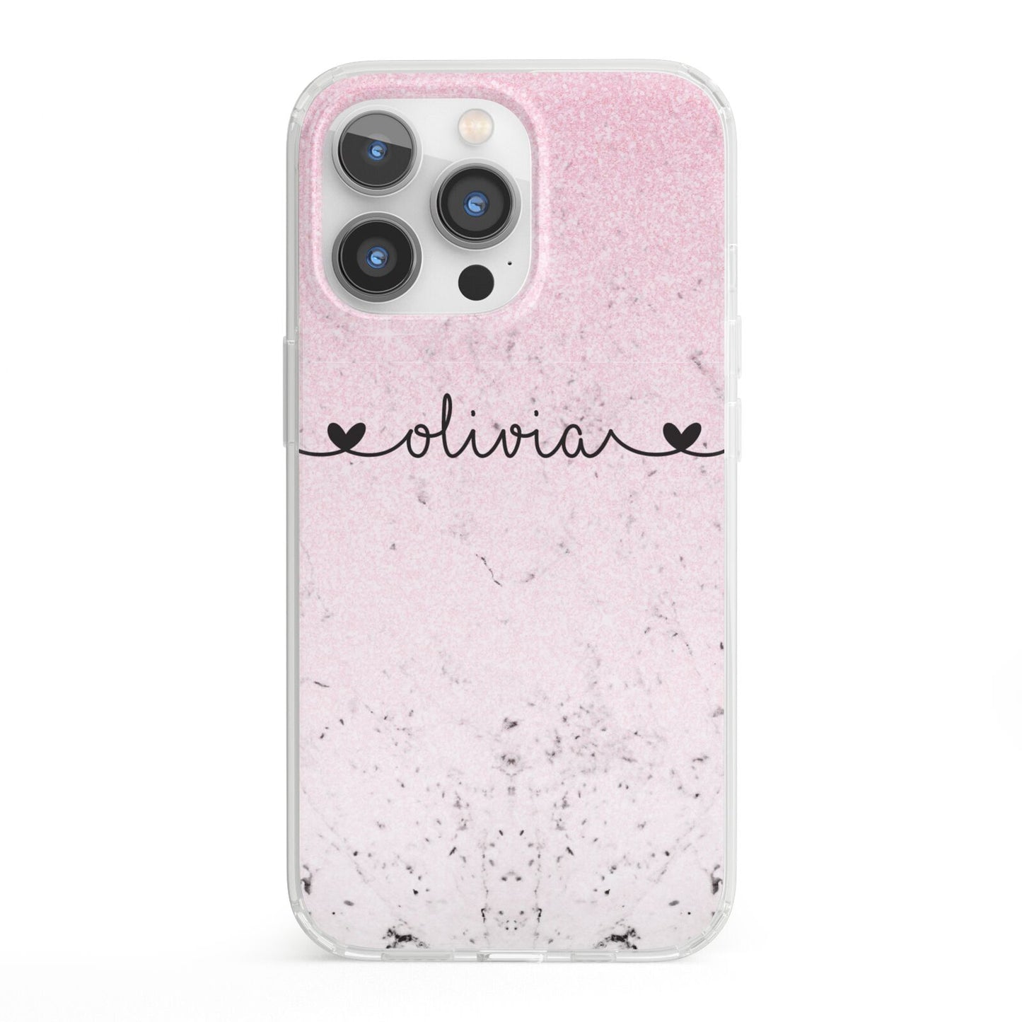 Personalised Faux Glitter Marble Name iPhone 13 Pro Clear Bumper Case