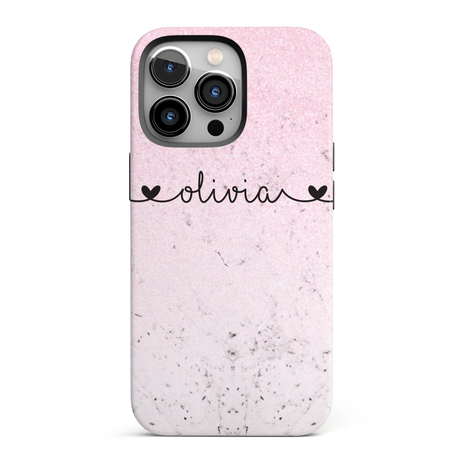 Personalised Faux Glitter Marble Name iPhone 13 Pro Full Wrap 3D Tough Case