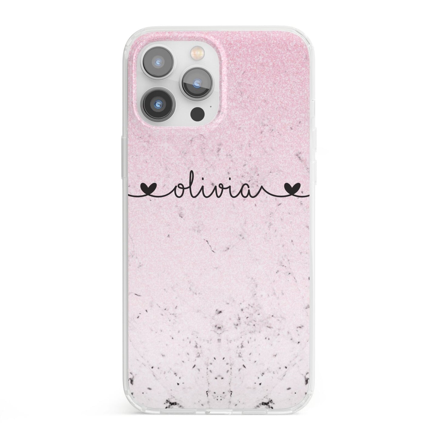 Personalised Faux Glitter Marble Name iPhone 13 Pro Max Clear Bumper Case