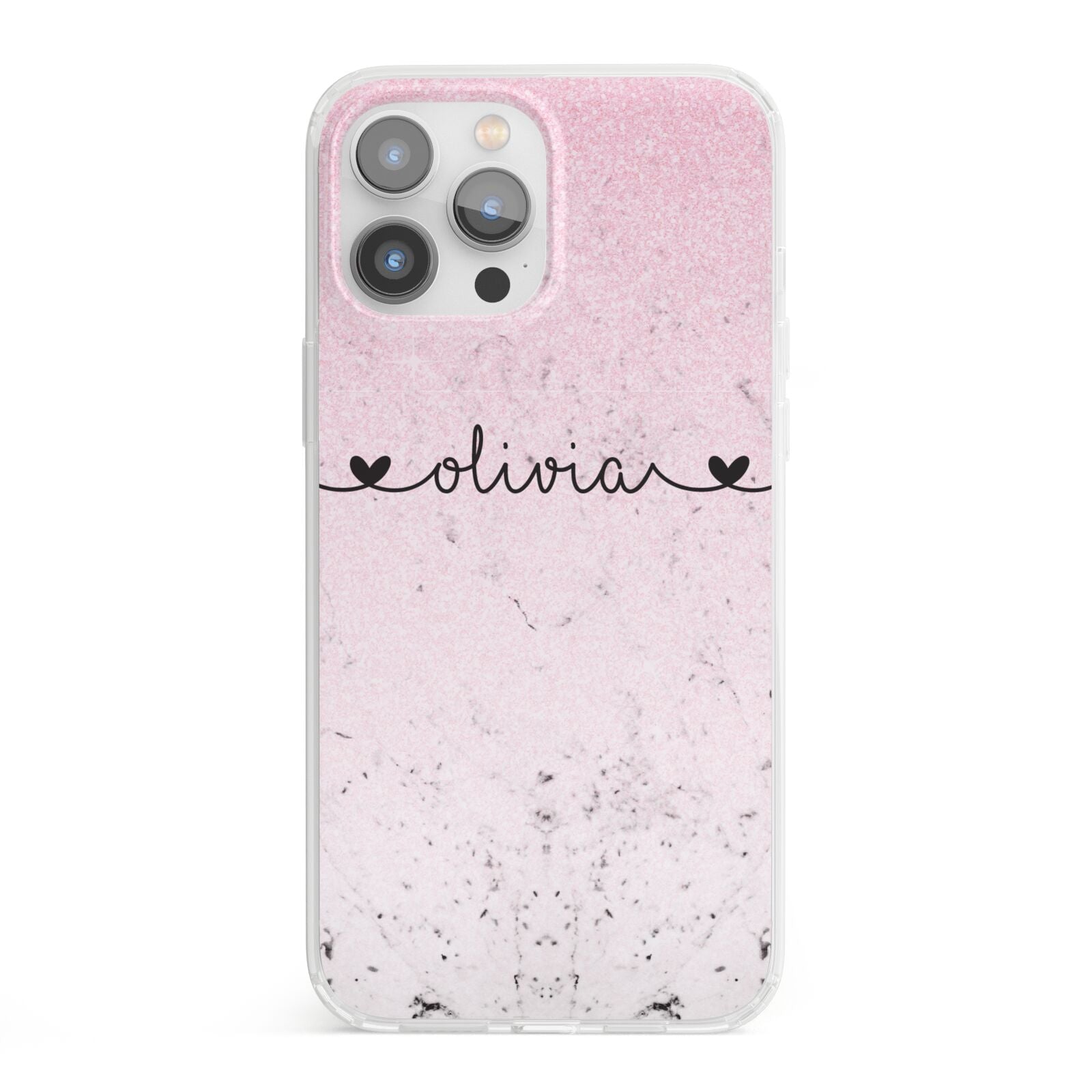 Personalised Faux Glitter Marble Name iPhone 13 Pro Max Clear Bumper Case