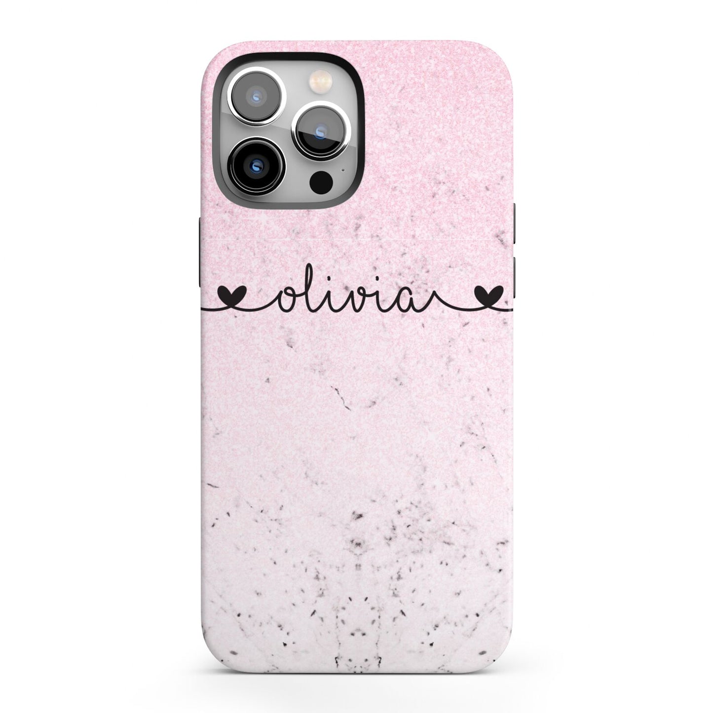 Personalised Faux Glitter Marble Name iPhone 13 Pro Max Full Wrap 3D Tough Case