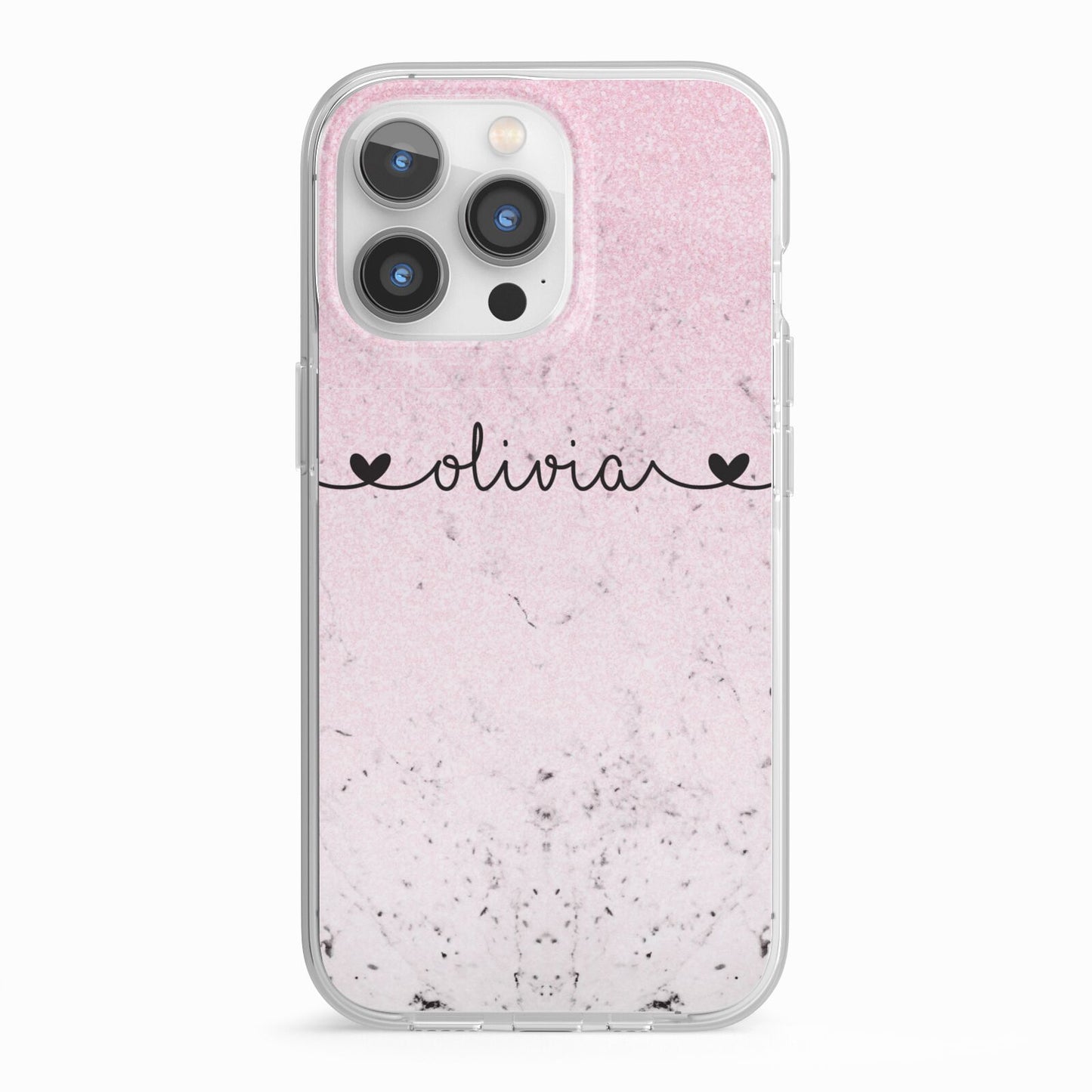 Personalised Faux Glitter Marble Name iPhone 13 Pro TPU Impact Case with White Edges