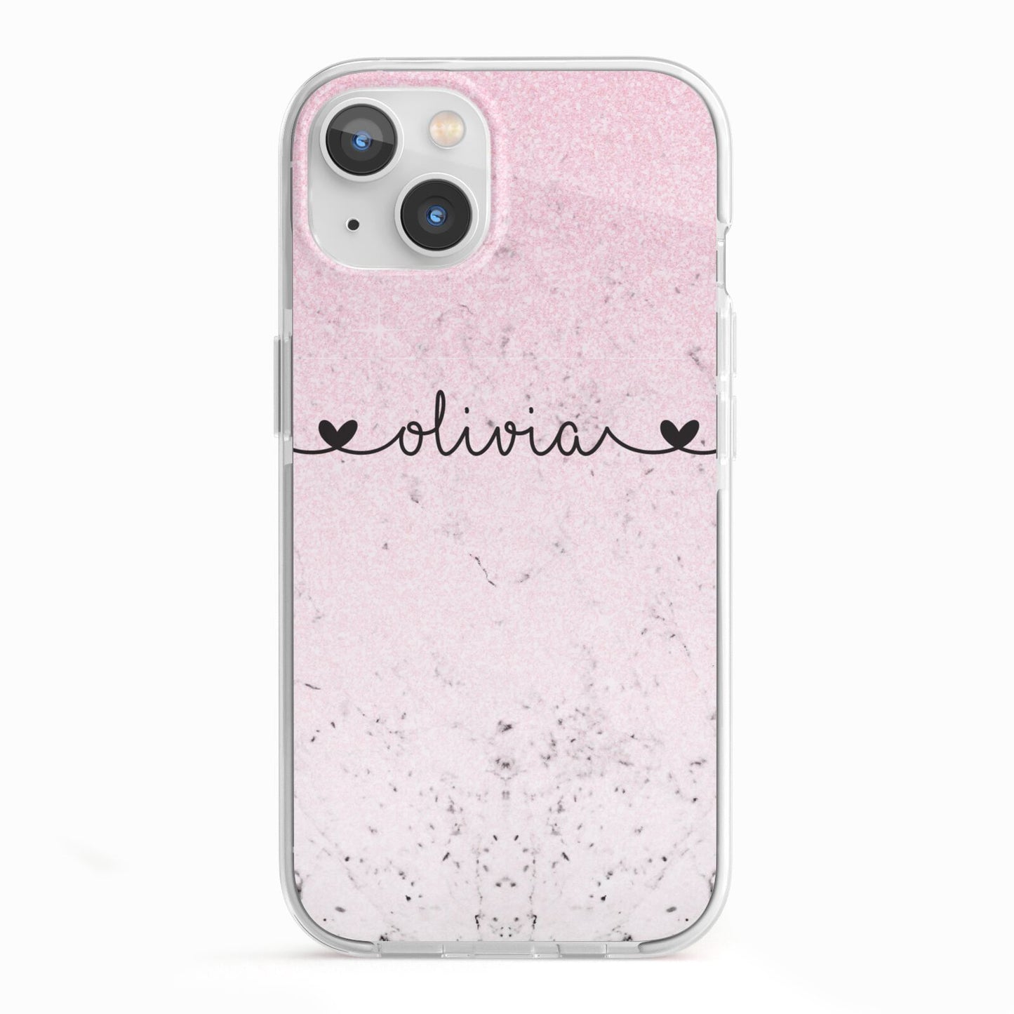 Personalised Faux Glitter Marble Name iPhone 13 TPU Impact Case with White Edges