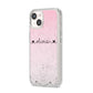 Personalised Faux Glitter Marble Name iPhone 14 Clear Tough Case Starlight Angled Image