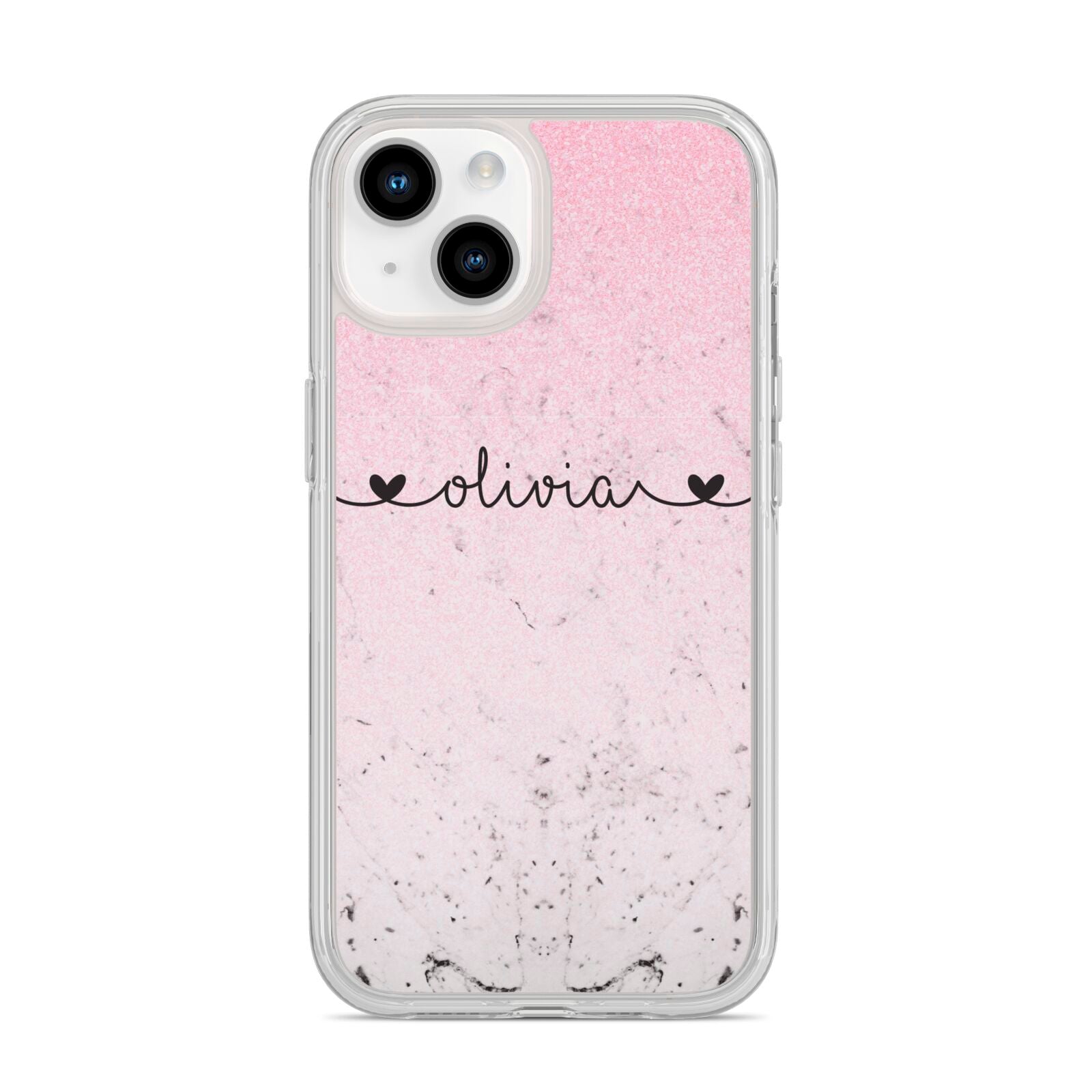 Personalised Faux Glitter Marble Name iPhone 14 Clear Tough Case Starlight
