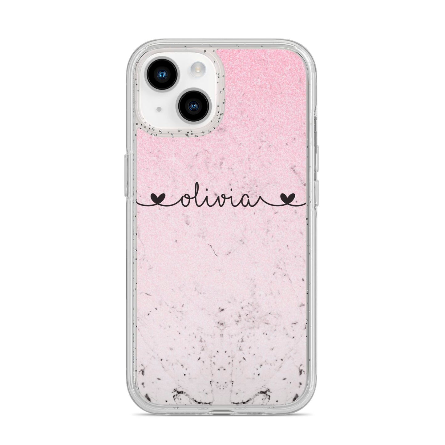 Personalised Faux Glitter Marble Name iPhone 14 Glitter Tough Case Starlight