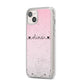 Personalised Faux Glitter Marble Name iPhone 14 Plus Clear Tough Case Starlight Angled Image