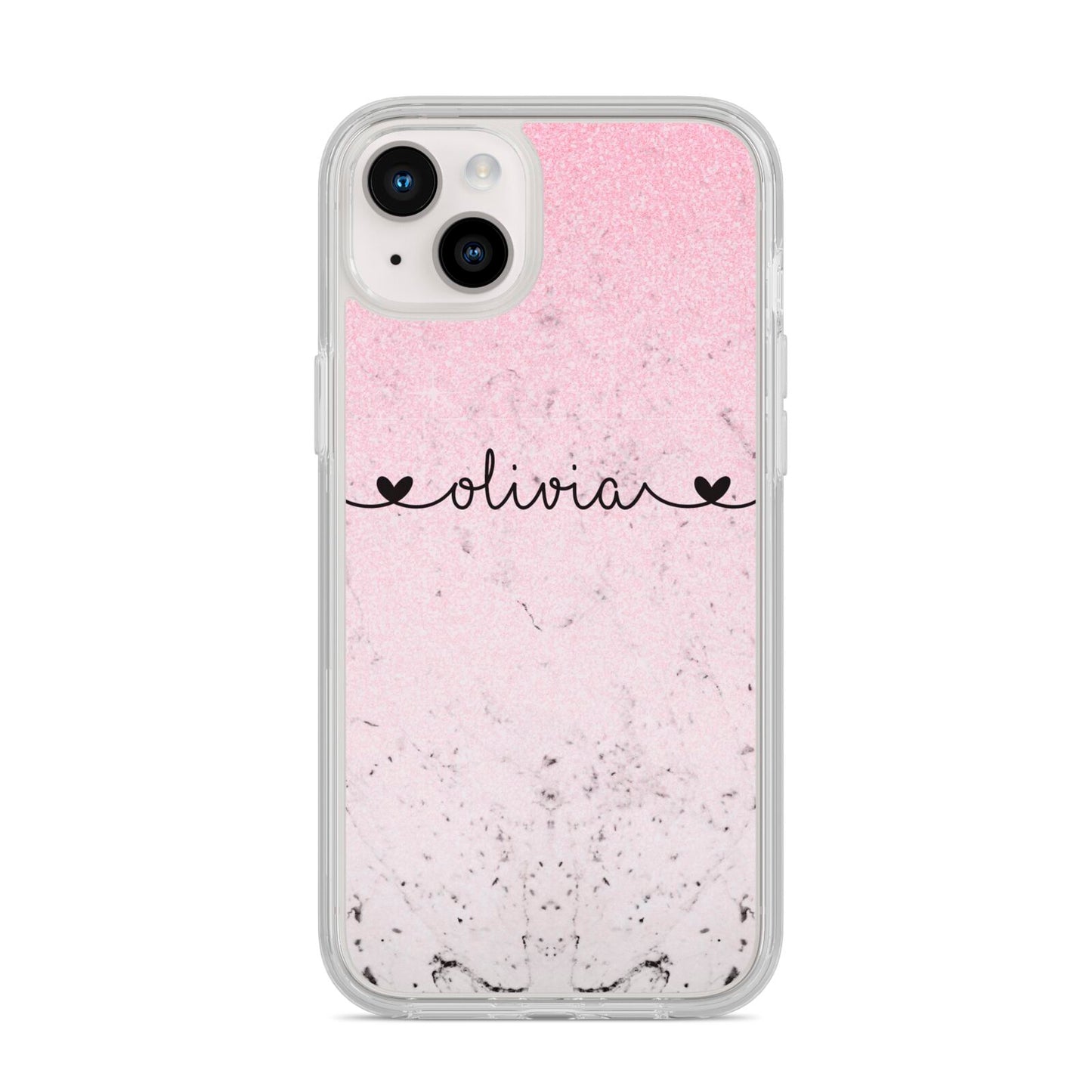 Personalised Faux Glitter Marble Name iPhone 14 Plus Clear Tough Case Starlight