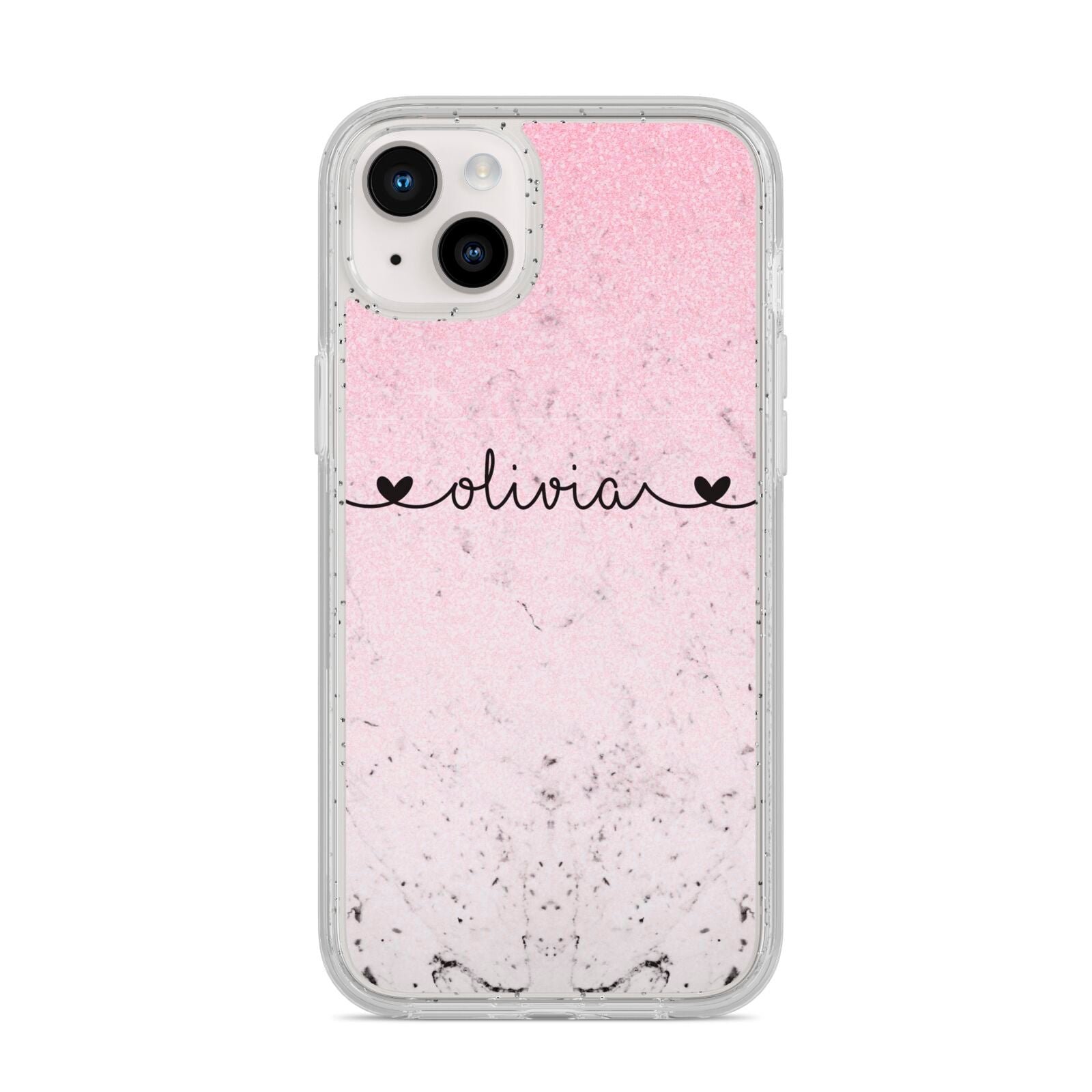 Personalised Faux Glitter Marble Name iPhone 14 Plus Glitter Tough Case Starlight