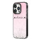 Personalised Faux Glitter Marble Name iPhone 14 Pro Black Impact Case Side Angle on Silver phone