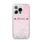 Personalised Faux Glitter Marble Name iPhone 14 Pro Clear Tough Case Silver