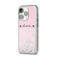 Personalised Faux Glitter Marble Name iPhone 14 Pro Glitter Tough Case Silver Angled Image