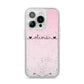 Personalised Faux Glitter Marble Name iPhone 14 Pro Glitter Tough Case Silver