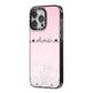Personalised Faux Glitter Marble Name iPhone 14 Pro Max Black Impact Case Side Angle on Silver phone