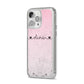 Personalised Faux Glitter Marble Name iPhone 14 Pro Max Clear Tough Case Silver Angled Image