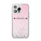Personalised Faux Glitter Marble Name iPhone 14 Pro Max Clear Tough Case Silver