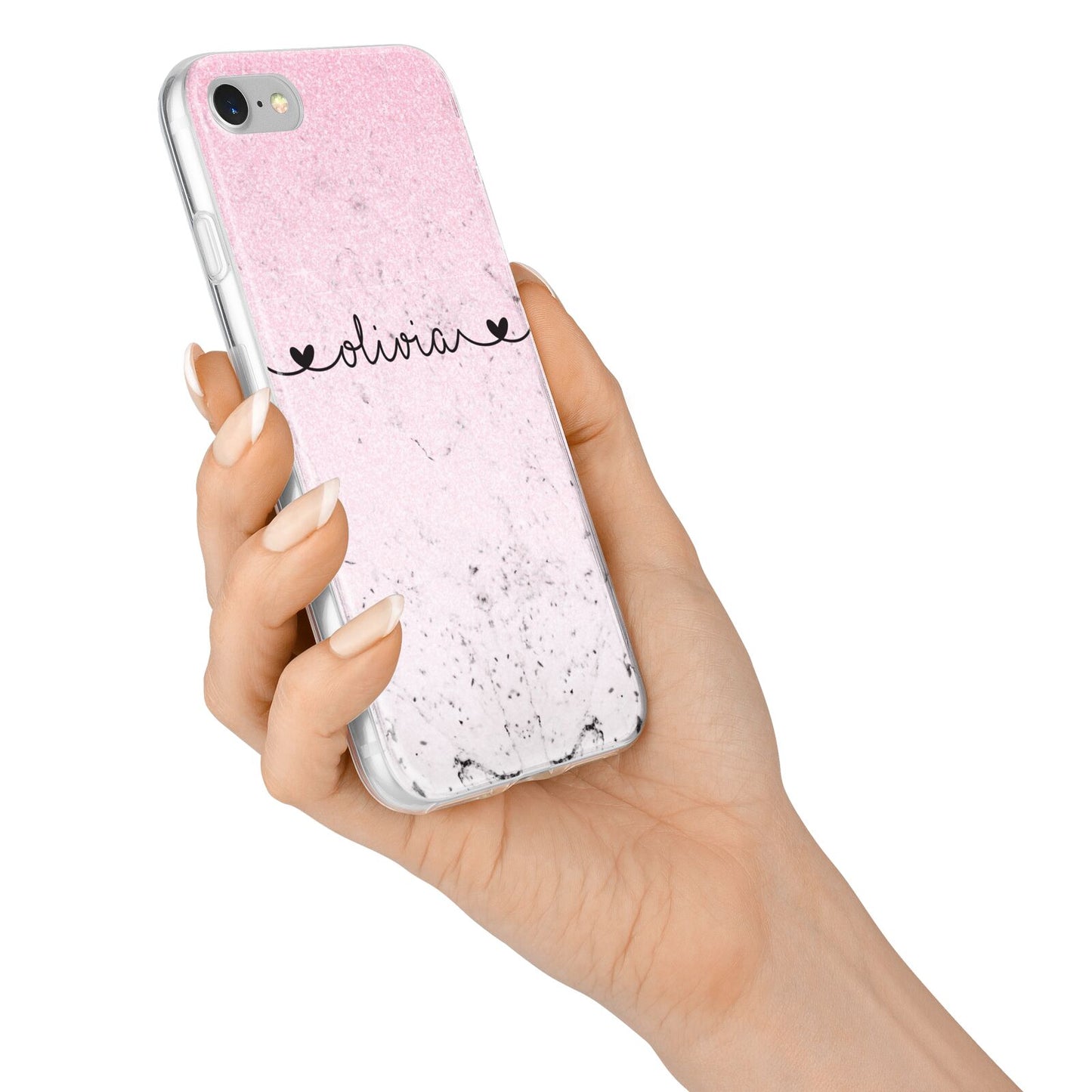 Personalised Faux Glitter Marble Name iPhone 7 Bumper Case on Silver iPhone Alternative Image