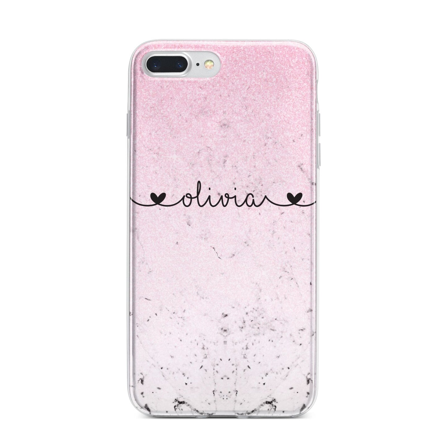 Personalised Faux Glitter Marble Name iPhone 7 Plus Bumper Case on Silver iPhone