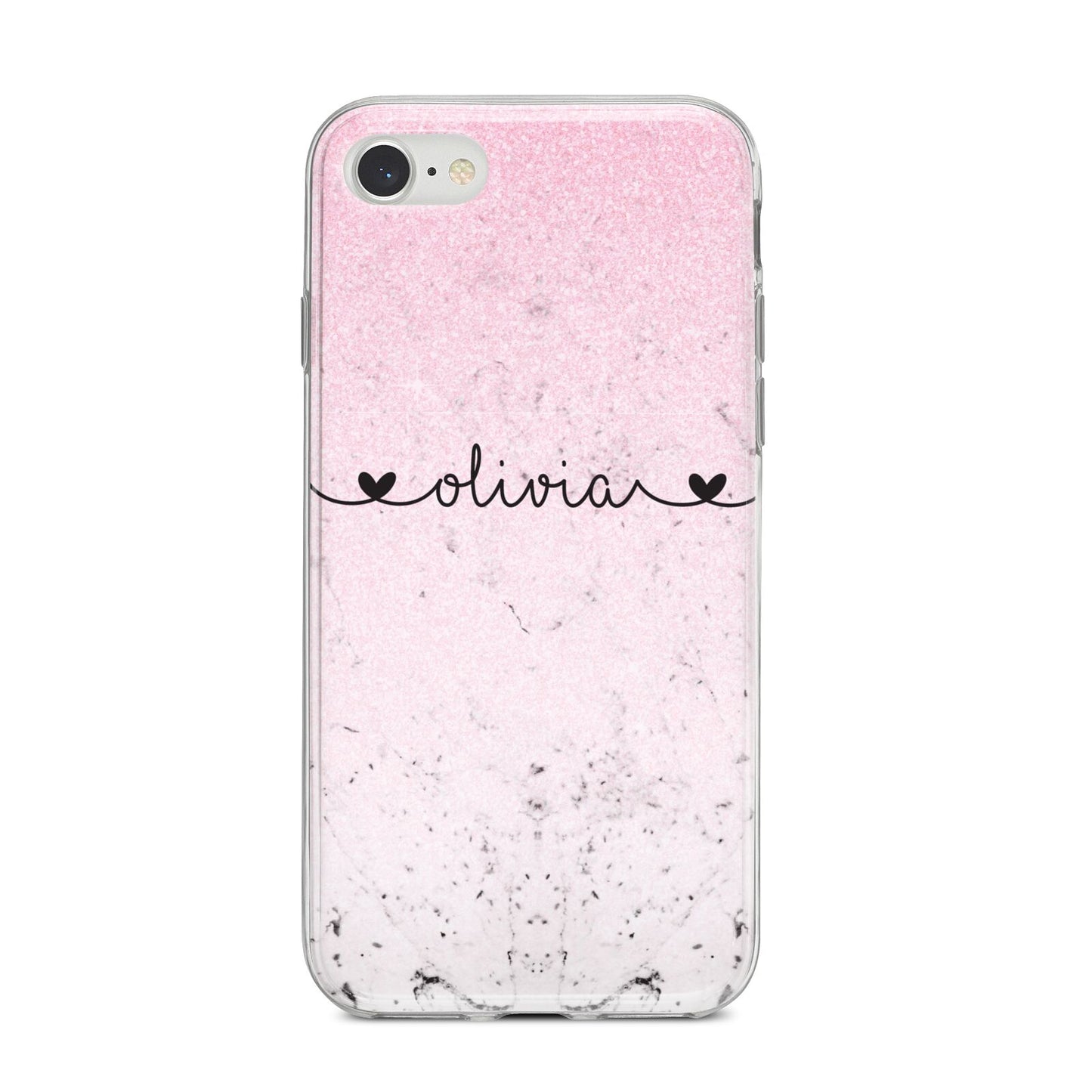 Personalised Faux Glitter Marble Name iPhone 8 Bumper Case on Silver iPhone