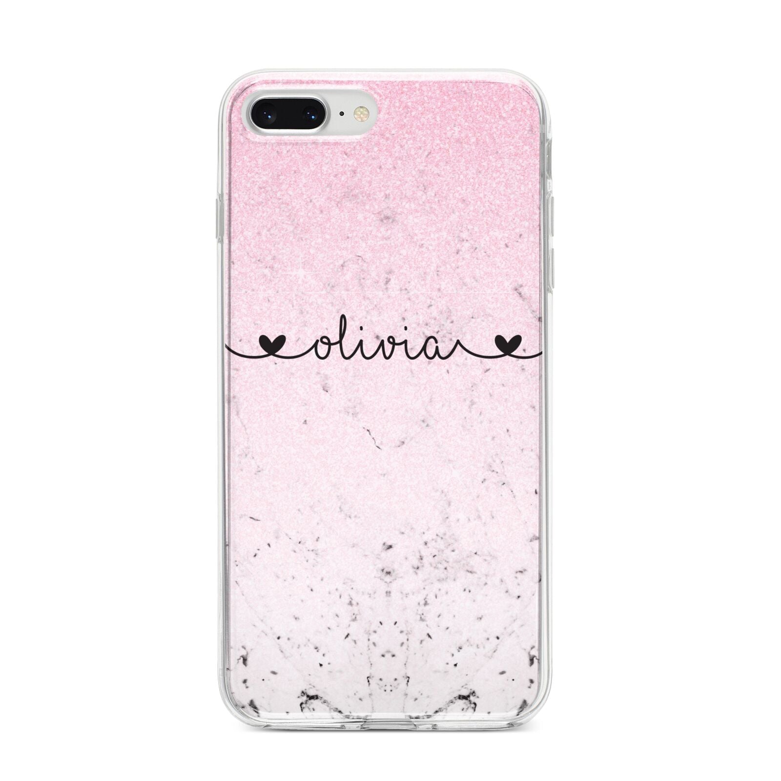 Personalised Faux Glitter Marble Name iPhone 8 Plus Bumper Case on Silver iPhone