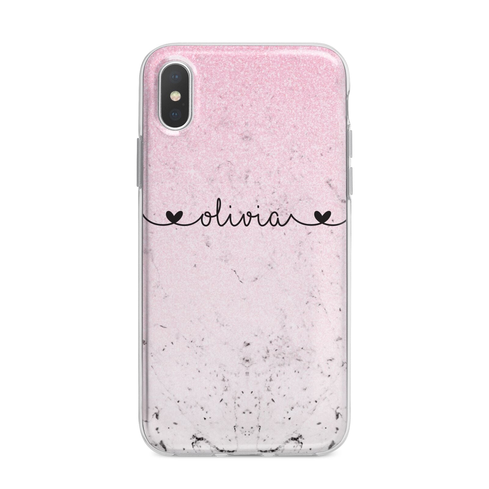 Personalised Faux Glitter Marble Name iPhone X Bumper Case on Silver iPhone Alternative Image 1