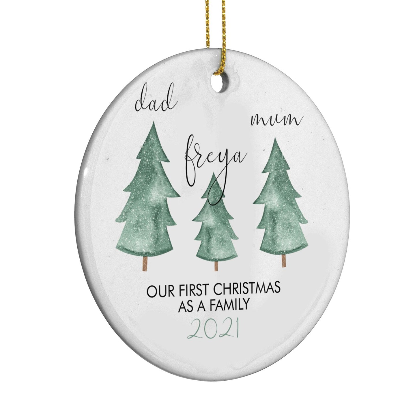 Personalised First Christmas Family Circle Decoration Side Angle