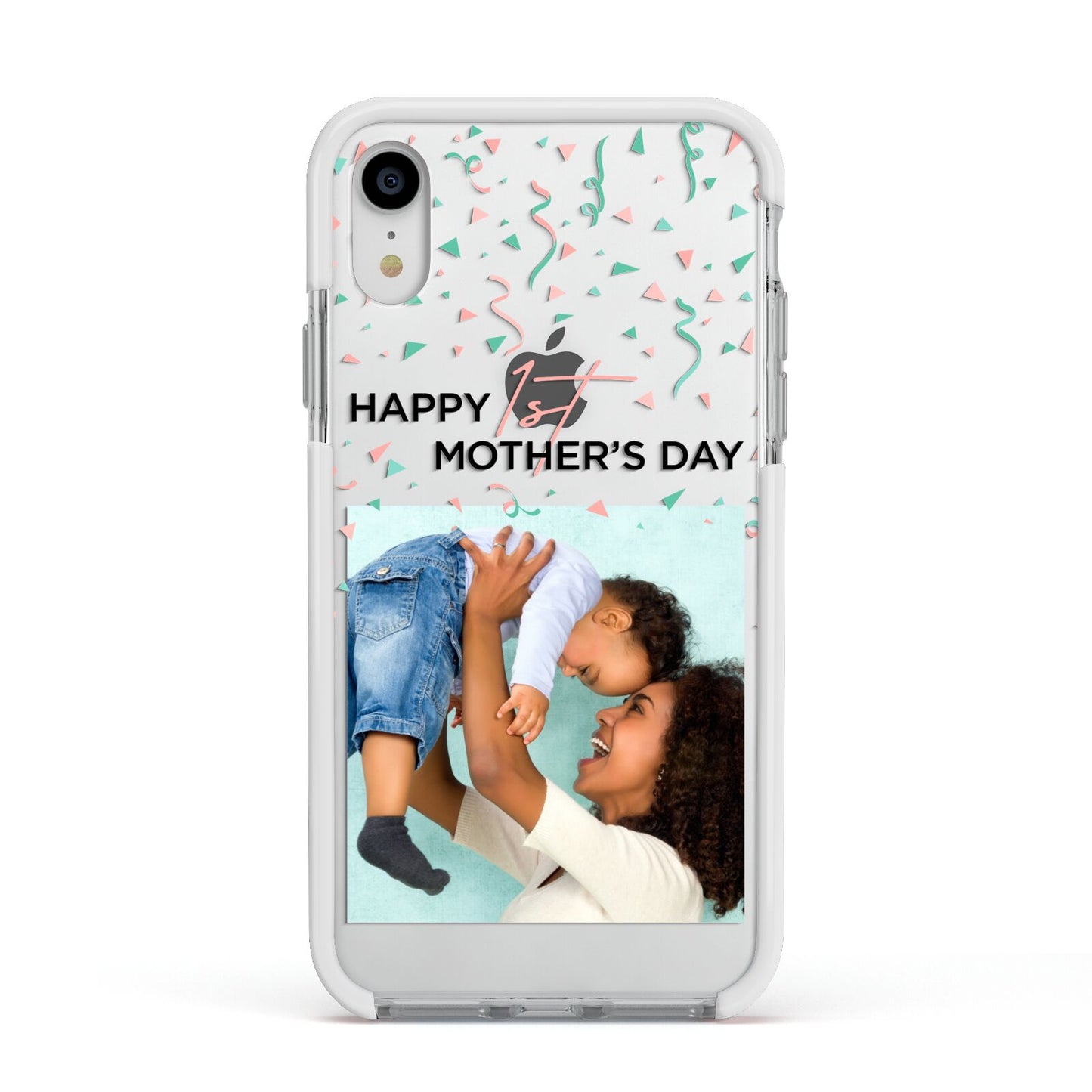 Personalised First Mothers Day Apple iPhone XR Impact Case White Edge on Silver Phone