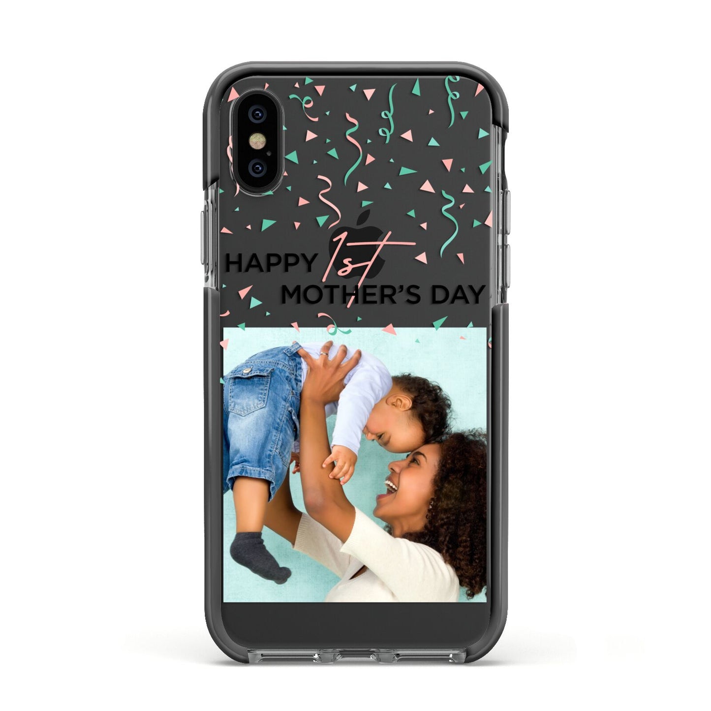 Personalised First Mothers Day Apple iPhone Xs Impact Case Black Edge on Black Phone