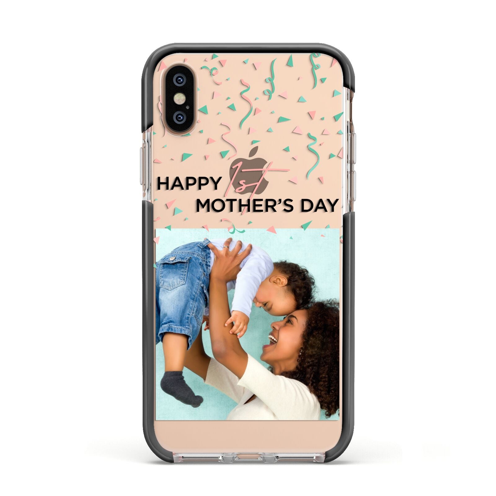 Personalised First Mothers Day Apple iPhone Xs Impact Case Black Edge on Gold Phone